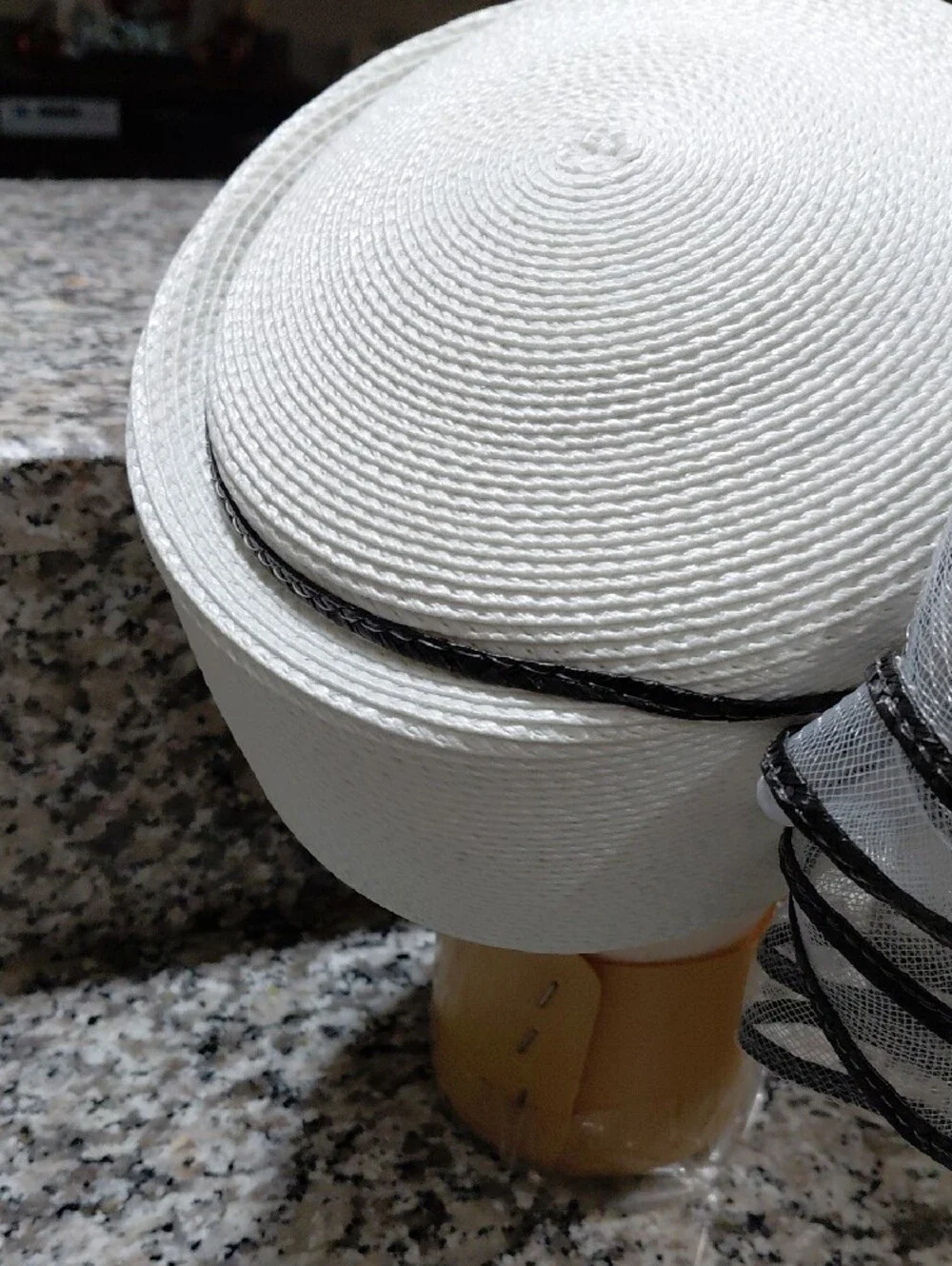 Elegant White Women's Fascinator Hat with Black Trim FAMOUS BRAND